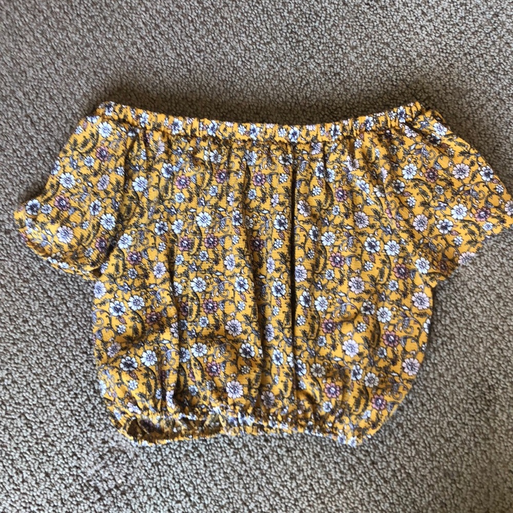 Yellow floral off the shoulder crop top